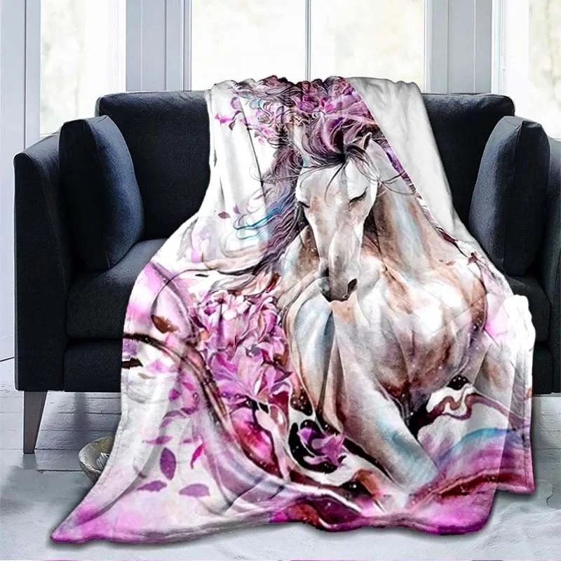 Horse Petal Flannel Throw Blanket Wild Animals Blanket Super Soft Warm Lightweight for Living Room Travel Sofa Couch Bed Blanket