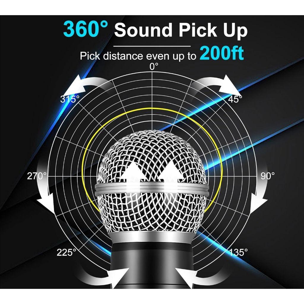 Karaoke Dual Handheld Dynamic Microphone with Rechargeable Receiver for Wedding Party Speech Church Club Wireless Microphone
