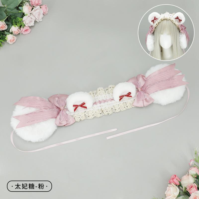 Original Lolita Cute Headband Ear Warm Multi-purpose Headband Bear Ear Earmuffs Earmuffs Autumn and Winter Warm