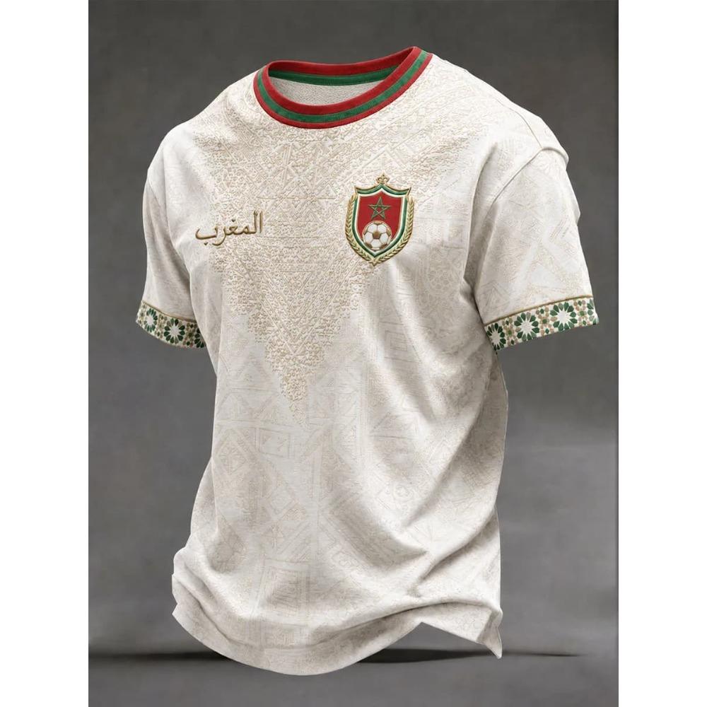 Huiteng 2026 Nieuw Marokkaans Voetbal Fan T-shirt, Heren Rood Letterprint Korte Mouw, Casual Sportshirt voor Team Voetbal Supporters 5XL
