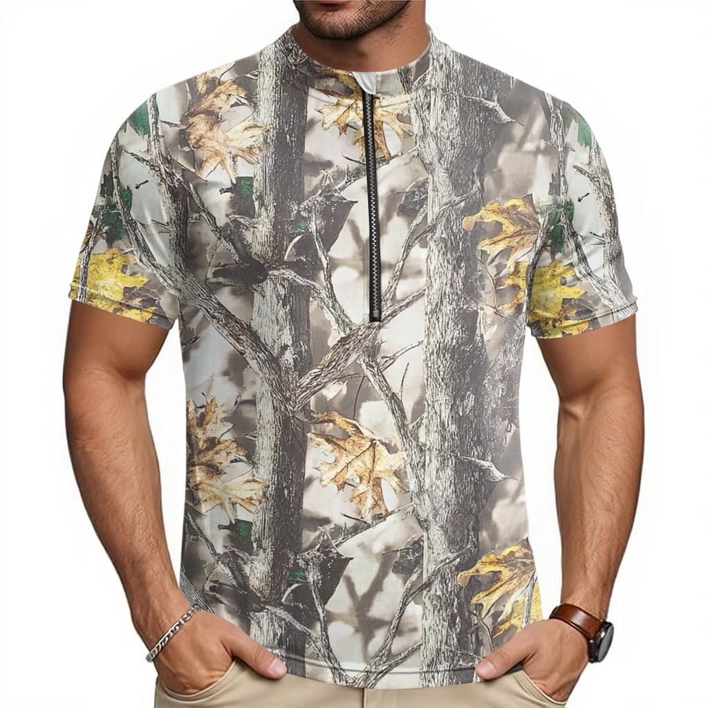 Herren Kurzarm Radtrikot Atmungsaktiv Schnelltrocknend Leicht Reißverschluss Vorne Rundhals Sportshirt für Outdoor-Aktivitäten