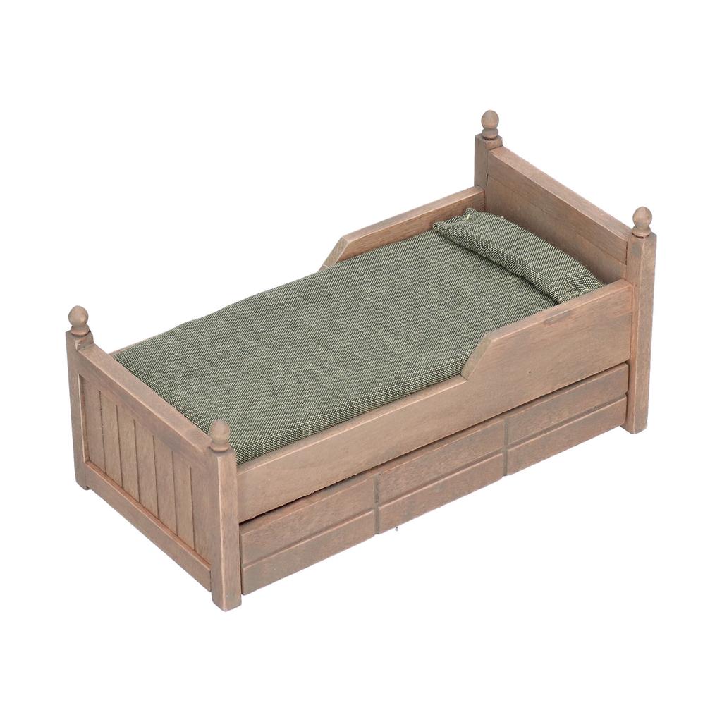 1:12 Miniature Dollhouse Birch Bed Mini Furniture Doll House Decoration AccessoriesBrown