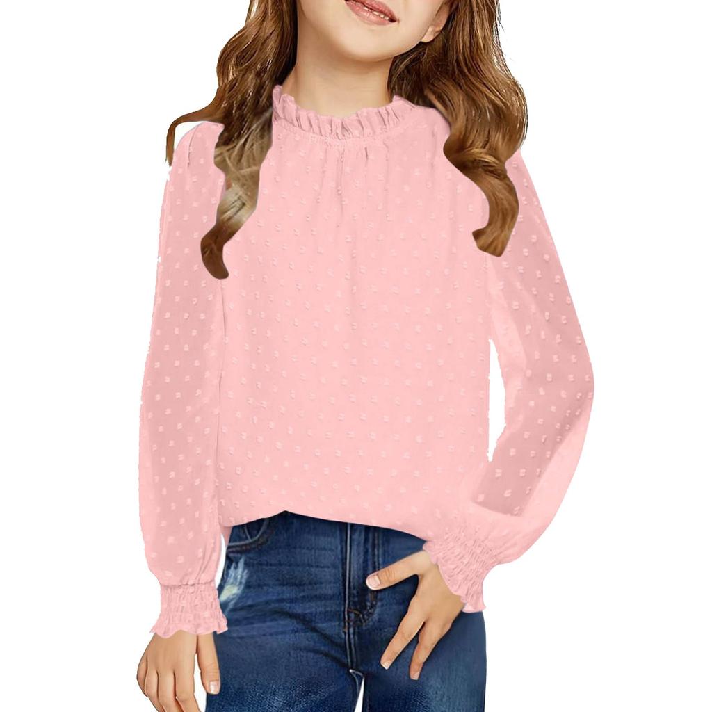 Girls' Chiffon Blouse - Round Neck Loose Fit Spring Top