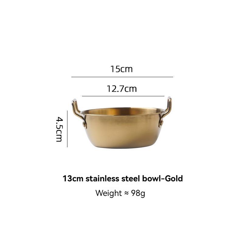 1 Pz Ciotola da Cucina Stile Coreano Ciotole Durevoli in Acciaio Inossidabile per Vino di Riso Domestico Piatto per Snack con Doppie Anse Ciotola per Noodles Istantanei