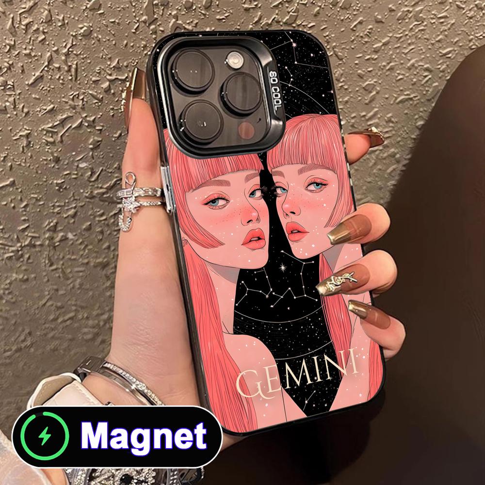 Zodiac Sign Gemini Phone Case for iPhone 17 16 15 14 13 12 11 Air Pro Max Plus Colorful Silver MagSafe Cover