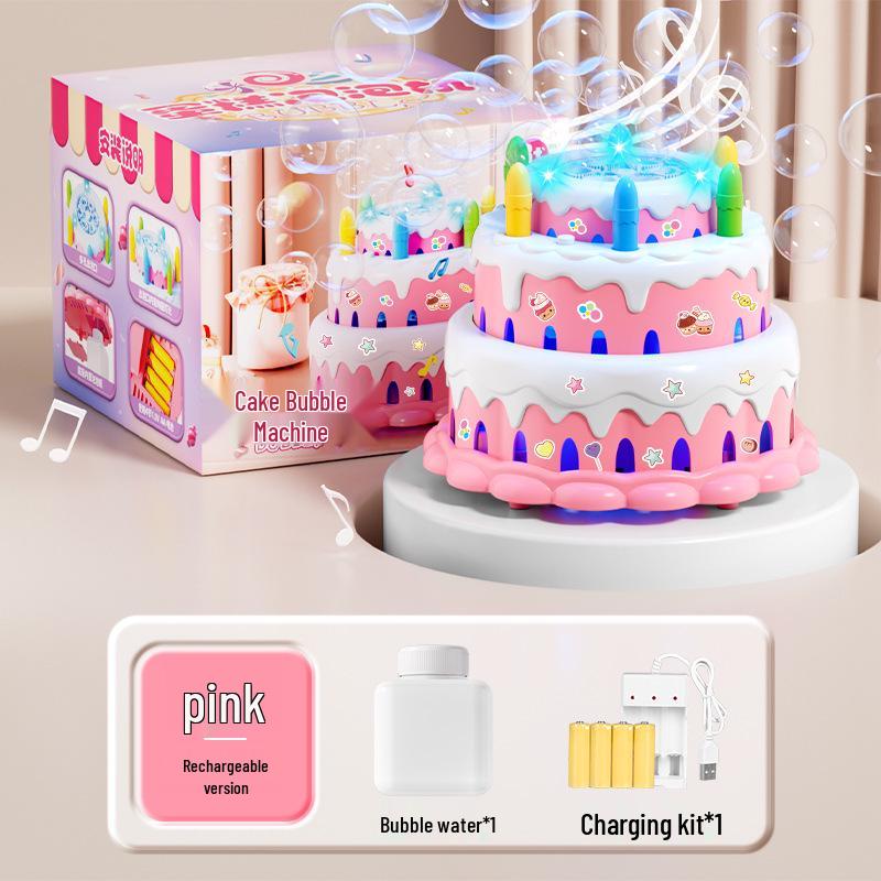 Children's Multi-Hole Electric Bubble Cake Machine with Lights & Music - Automatic Pretend Play Birthday Toy