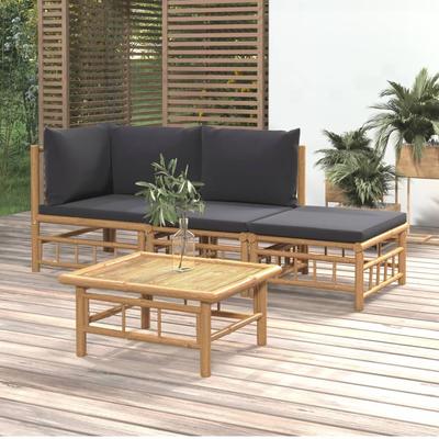 Vidaxl 4-Cz. Garden Furniture Set, Dark Grey Cushions, Bamboo