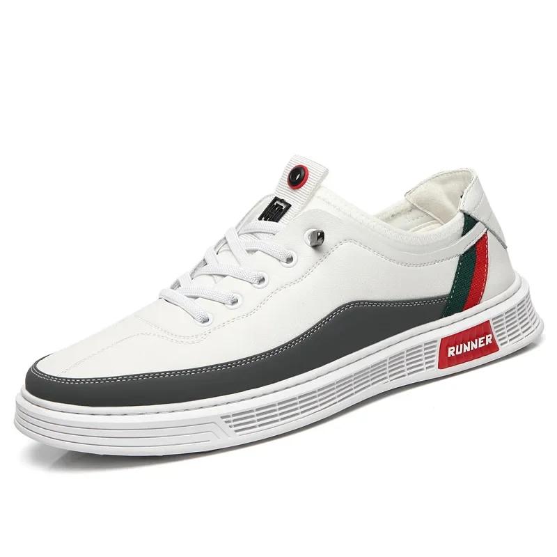 

Мужские кроссовки из натуральной кожи, повседневная обувь для мужчин, удобные туфли на плоской подошве, износостойкая спортивная обувь, мужские кроссовки для тенниса 39 белый