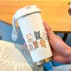 Cartoon Niedliches Design Katze 500ml-LLB/16.9oz - 316 Edelstahl Doppelwandig Isoliert Reisebecher mit Lanyard & Strohhalm