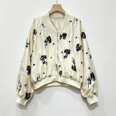 Womens Vintage French Beaded Embroidered Denim Jacket 2026 Street Style Short Coat