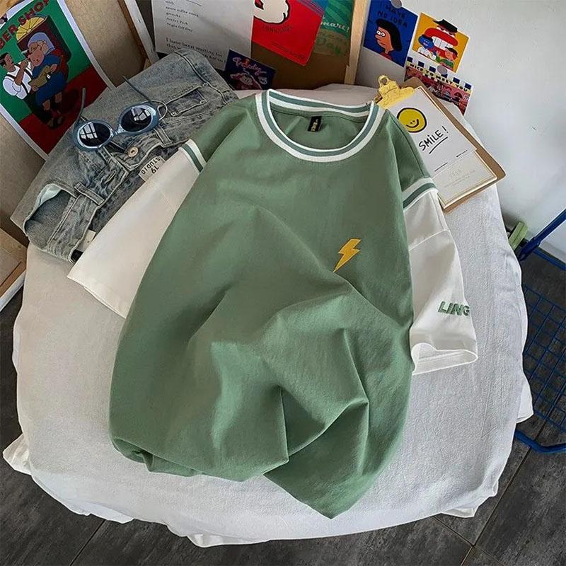 Tops Frauen Baumwolle Sommer Rundhals T-shirt kurzarm Lose Gedruckt Gefälschte Zwei Lose Bequeme Tops