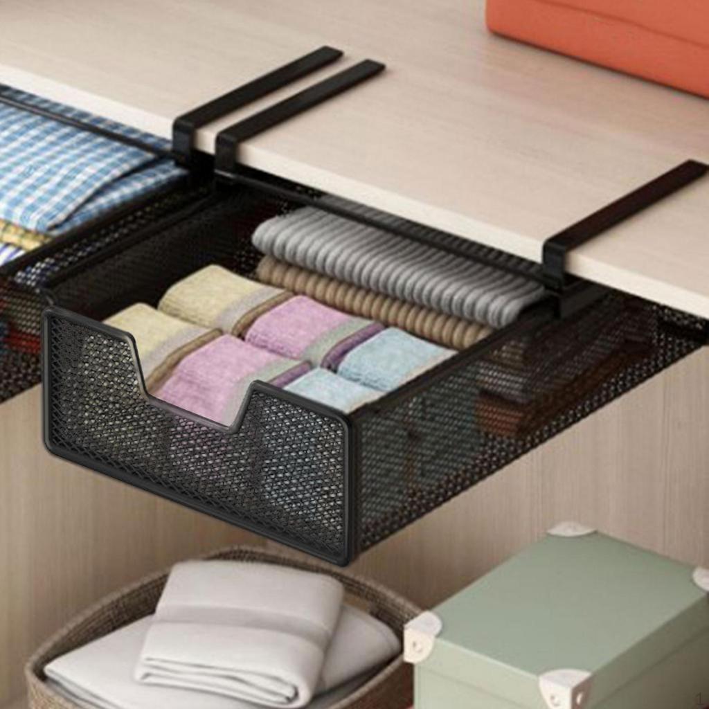 under Shelf Basket Black Decoration Space Saving Portable Hanging Pullout Drawer Organizer