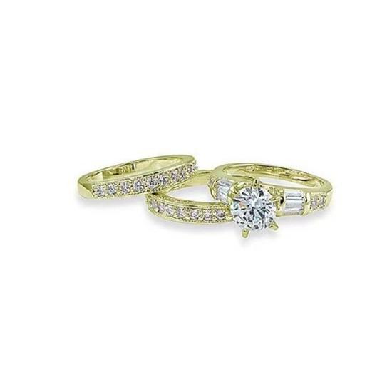 New creative rectangular cubic zirconia three-piece ring set, European and American style, round cubic zirconia jewelry for engagement