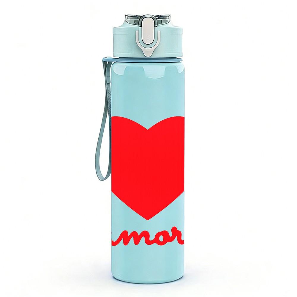 1PC Red Heart Come On Motivational Print 750ml Color Plastic Sports Water Bottle Leakproof Flip Straw Lid Suitable for Sports Office Home Use