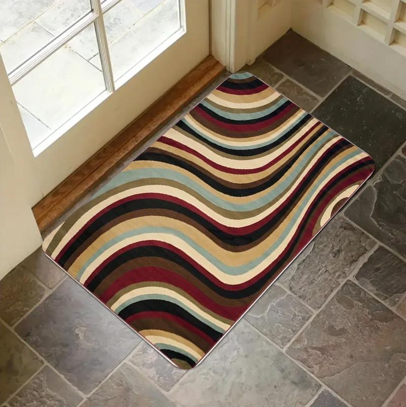 Bunte gestreifte Wellen-Fußmatte Moderne geometrische abstrakte Bodenmatte Rutschfeste Teppich für Eingangsbereich Schlafzimmer Küche Bauernhaus Heimdekoration