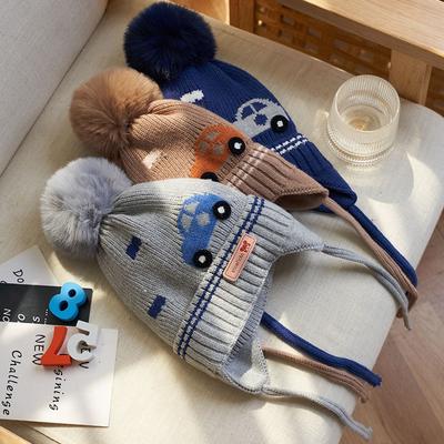 Neue Winter-Mütze für Babys mit Ohrenklappe, Bommel, gestrickt, für Kinder, Mütze, Kleinkinder-Mütze, Hüte, Säuglingszubehör, Fleece-Futter, 1–5 Jahre