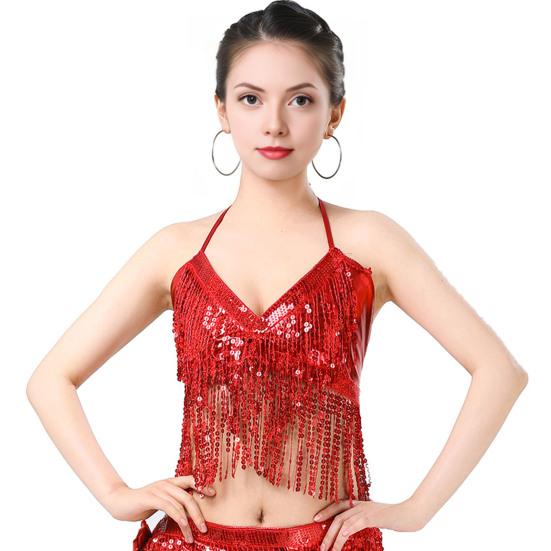 Women Sparkling Sequin Tops Belly Dance Fringe Costume Glitter Factor Party Sparkling Tops Festival Attire Carnival Outfit
