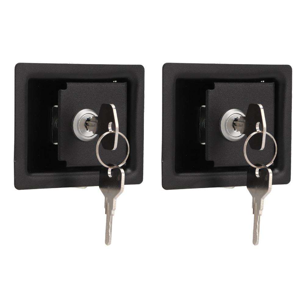 2 Pcs Replacement Lock Carbon Steel RV Handle Latch Black With Keys Toolbox Cabinet Lock Zinc Alloy RV Door Lock Trailers