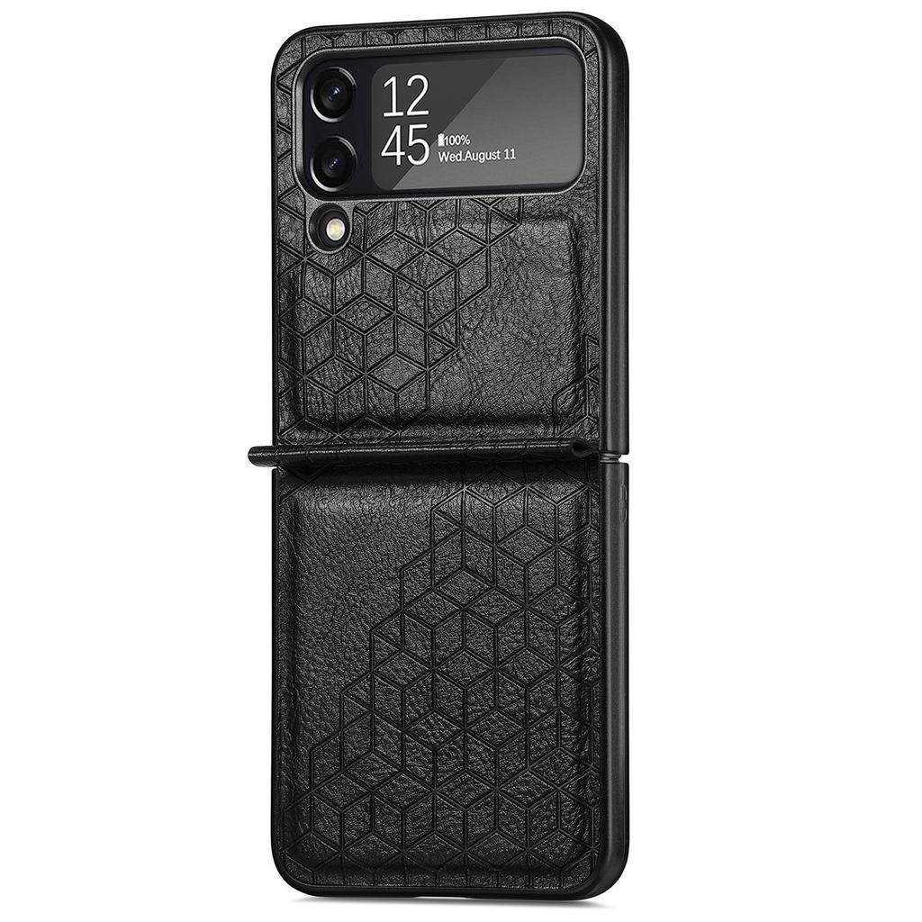 Applicable to Samsung ZFlip4 folding screen mobile phone case solid color rhombus leather pattern back cover integrated Japanese and Korean protecti