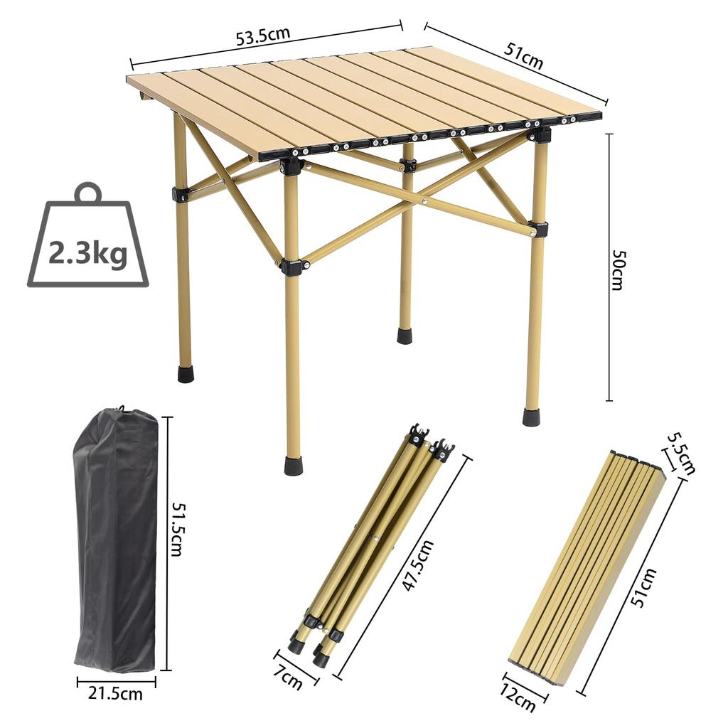 Outdoor Folding Camping for and the Beach Table, Table, Metal, Ultralight, Roll-Up Table, BBQs, Hiking, (Yellow)