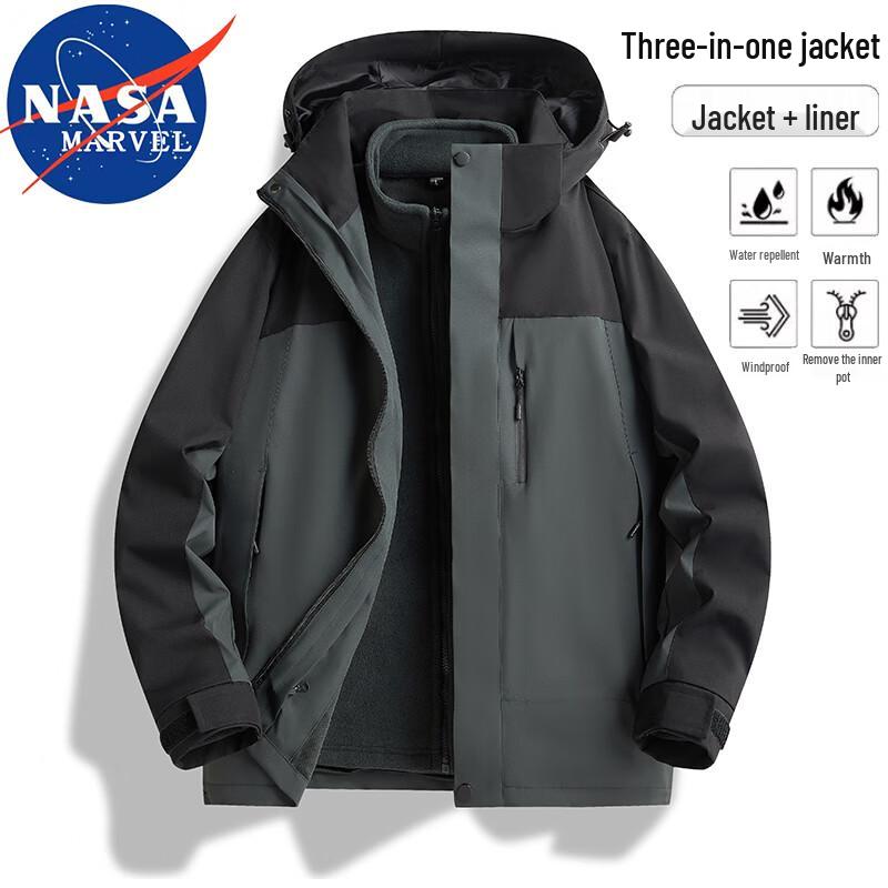 NASA MARVEL Unisex Herbst/Winter 3-in-1 Winddichte Kapuzenjacke