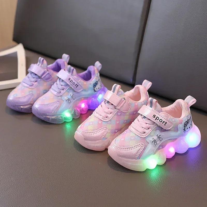 Sanrio Hello Kitty Girl Kawaii Shine Sneakers Spring and Autumn Seasons Student Cartoon Child Non-Slip Casual Shoes New Style
