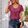 Women's Square-neck Top Pleated Solid Color Loose Button T-shirt