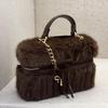 Vintage Autumn Winter Plush Box Handbag Trendy Faux Fur Bucket Bag Fashionable Commuter Chain Shoulder Bags For Women Gifts