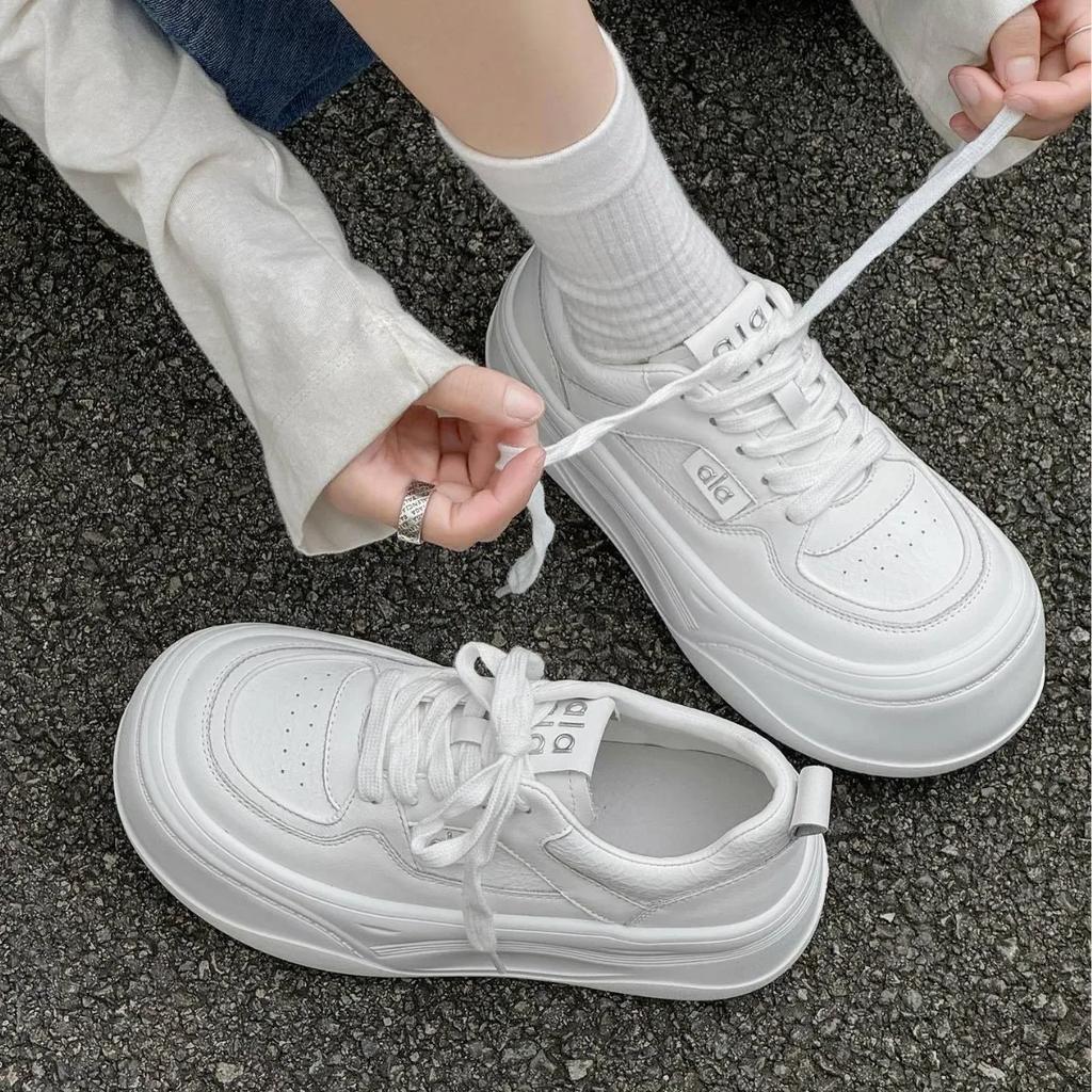 Leather Thick Bottom Boost Foam Bottom White Sneakers Women's Fall Casual Breathable Versatile Board Shoes