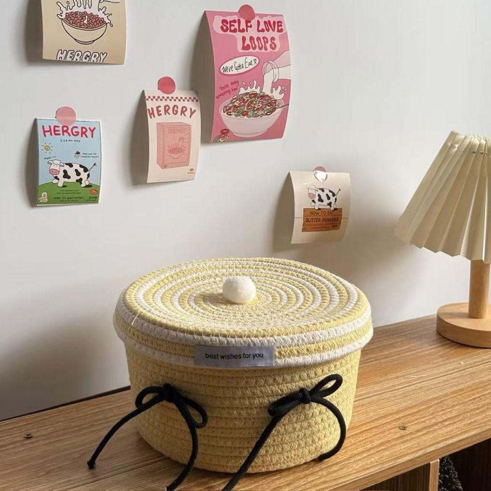 Red White Storage Basket Cotton Tead Woven Handmade Woven Basket Covered Style Versatile Function Covered Basket Storage Use