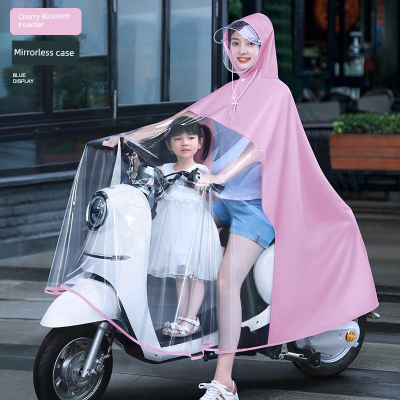Raincoat Electric Car Double Mother and Child Women Parent-Child Long Body Rainstorm Prevention Battery Motorcycle Special Transparent Poncho