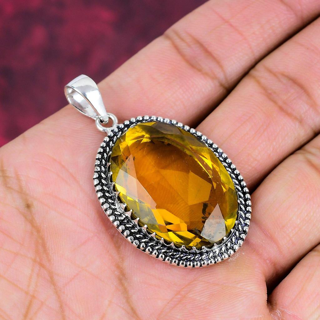 Citrine Pendant, 925 Solid Sterling Silver Gemstone Jewelry, Handmade Pendant, For Thanksgiving