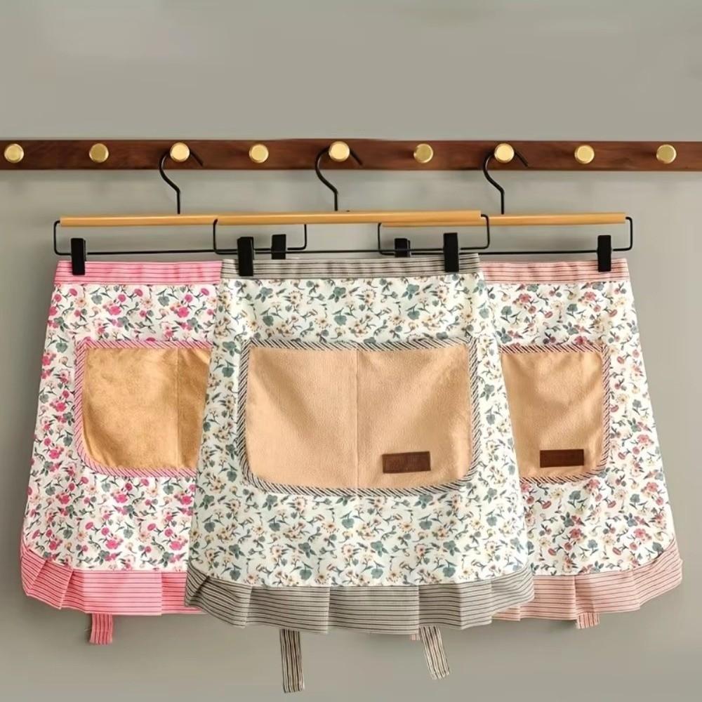 

Холщовая рабочая одежда Цветочный кулинарный фартук до пояса Модный фартук половинной длины Женский