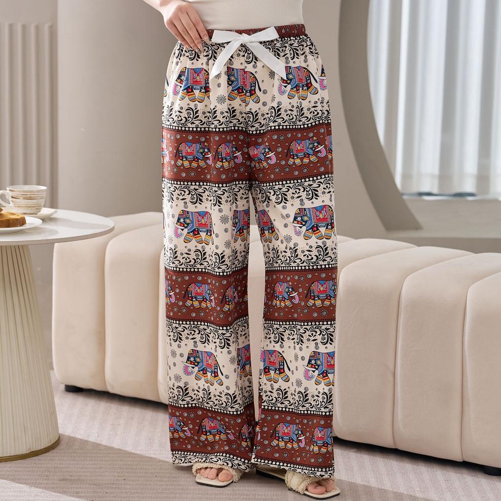 Cotton Silk Family Spring and Autumn Women's Cotton Silk Pajama Pants Wide-leg Pants Thin Artificial Cotton Can Be Worn Outside Casual Home Pants