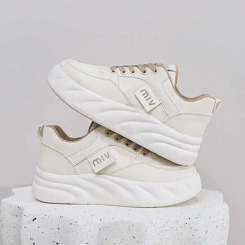 Fashion Legitimate Leather Lace-up Sneakers Sport Vulcanize Grandma Shoes Autumn Boots For Women Tenise Super Offers Newest