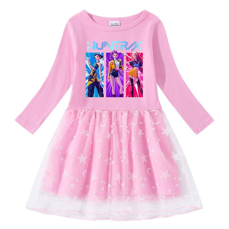 Girls Kpop Mira Zoey Rumi Hunters Printed Cartoon Mesh Dress