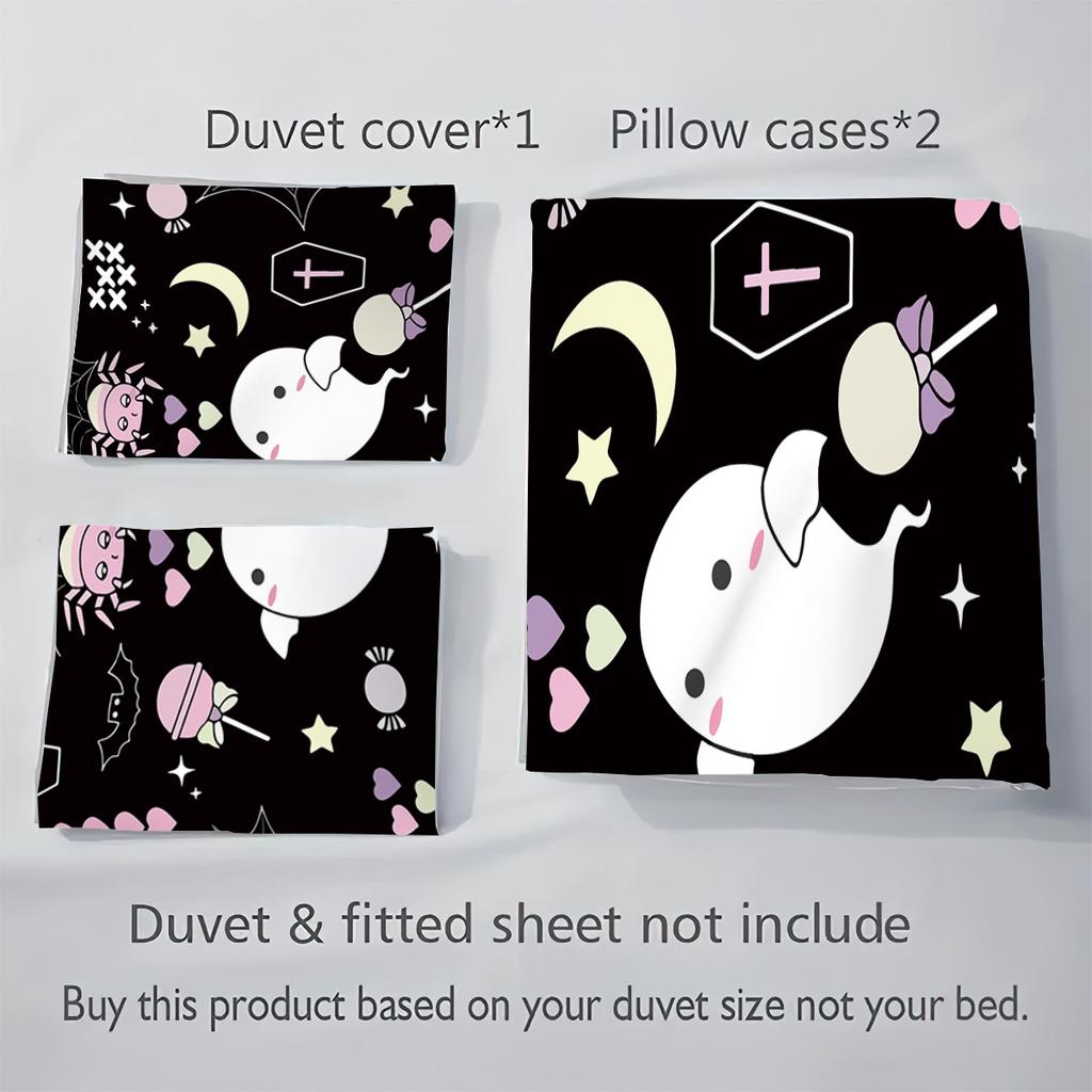 3-teiliges Halloween Niedliches Geist Gedrucktes Bettwäsche Produkte Kernloses Set Schlafzimmer Wohnzimmer Studentenwohnheim Mehrere Größen Maschinenwaschbar