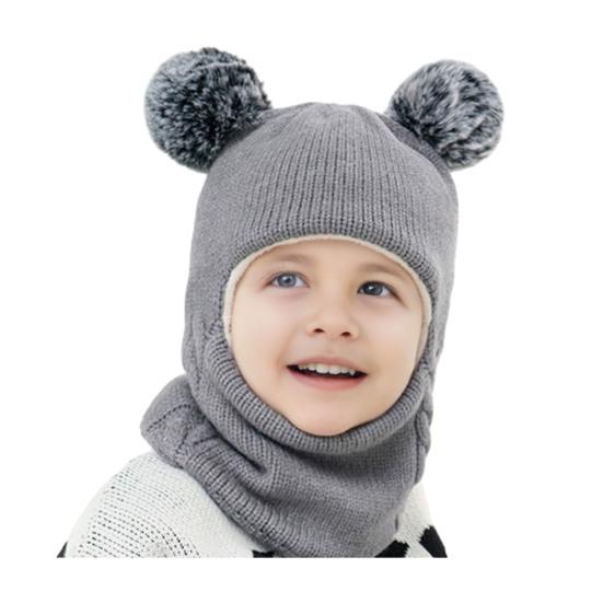 Children Hat Dual Fur Ball Decor Kids Winter Hat Breathable Thermal Cap Outdoor School Thickened Velvet Lining Headgear