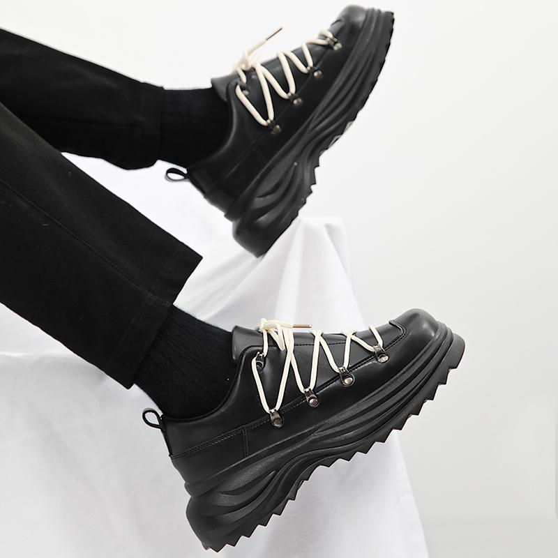 Thick Soled Trendy Fashion Designer Style Shoes Adolescents and Adults Leather Shoes Height Increasing Casual Outdoors Shoes Men