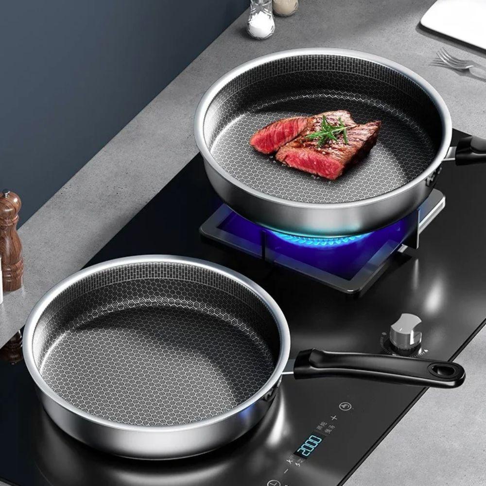 Fast Heat Stainless Steel Frying Pan Honeycomb Pattern Cooking Skillet Kitchen Cookware