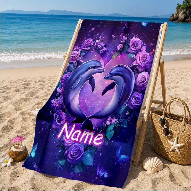 Custom Name Dolphins Starry Night Beach Towel Microfiber Beach Towel, Lightweight and Quick-Dry, for Summer Travel, Swimming Pool Gift