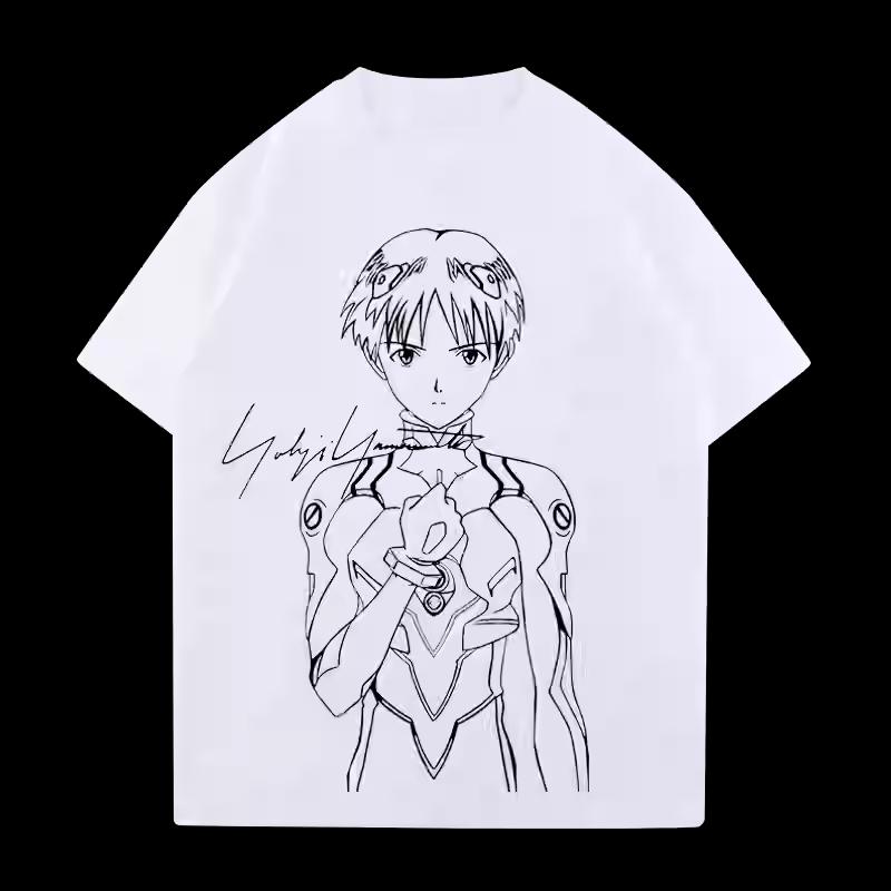 Anime EVA Lingboli Asuka Pattern Printed Cotton T-shirt For Men And Women Loose Short Sleeve Fashion Casual T-shirt Top