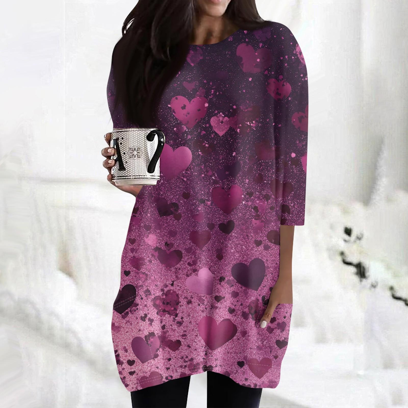 

Женская модная повседневная футболка с круглым вырезом и принтом, рукавом 3/4, двойным карманом L