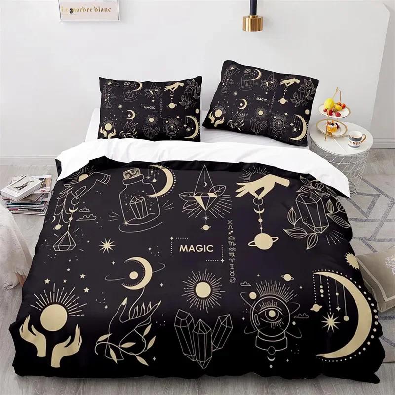 Boho Sun and Moon Duvet Cover Mysterious Astrology Bedding Set Microfiber Witch Wiccan Fortune-Telling Tarot Cards Quilt Cover