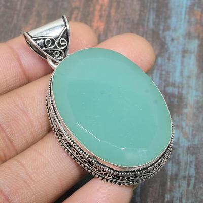 Aqua Chalcedony Gemstone Solid 925 Sterling Silver Handmade Jewelry Pendant
