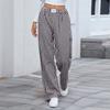 Women's Fashionable Checkered Elastic Waistband Loose Pocket Casual Pants