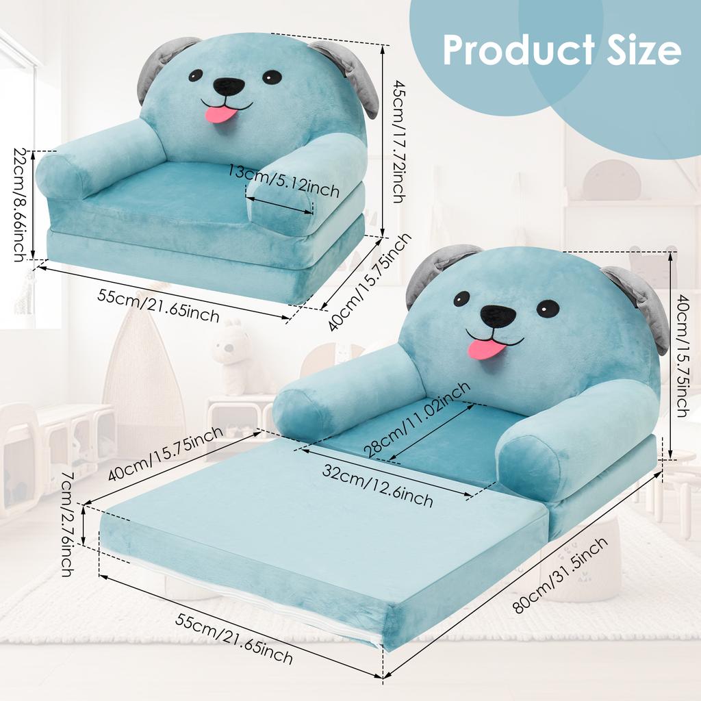 Folding Kids Sofa 2 In 1 Baby Seat Chair  Comfortable Foam Filled Children Reading Armchair Toddler Sleeping Couch for Bedroom