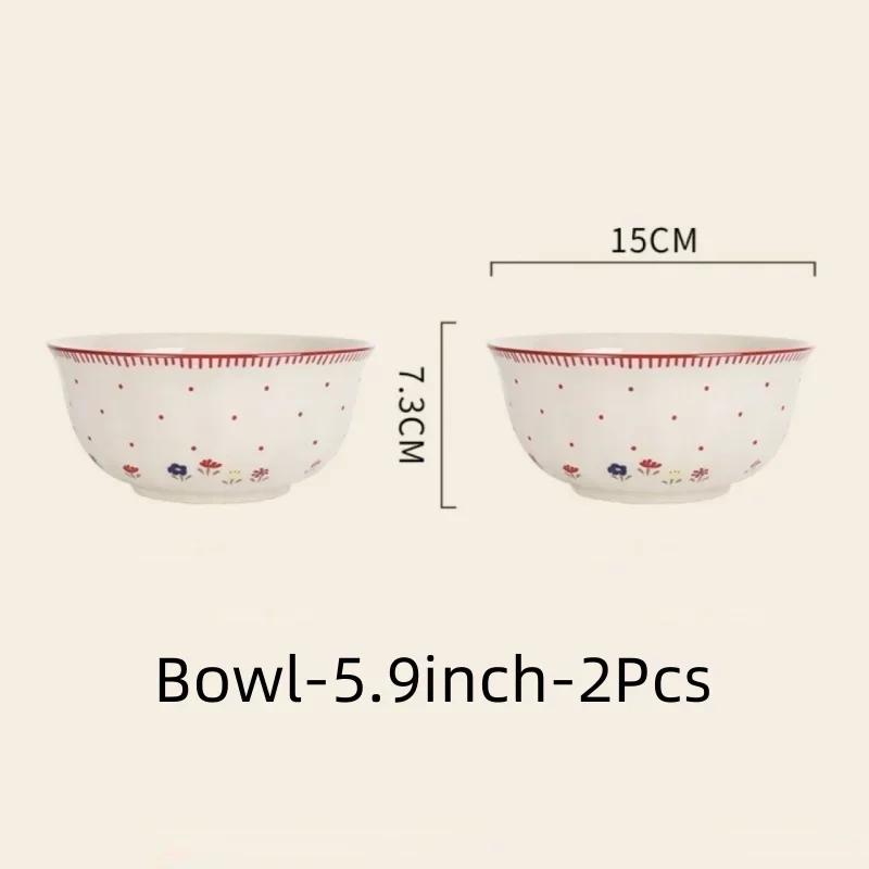 Pastoral Style Ceramic Tableware Soup Bowl Salad Bowl Dish Pasta Dessert Plates Dinnerware Dinnerware Table Decoration