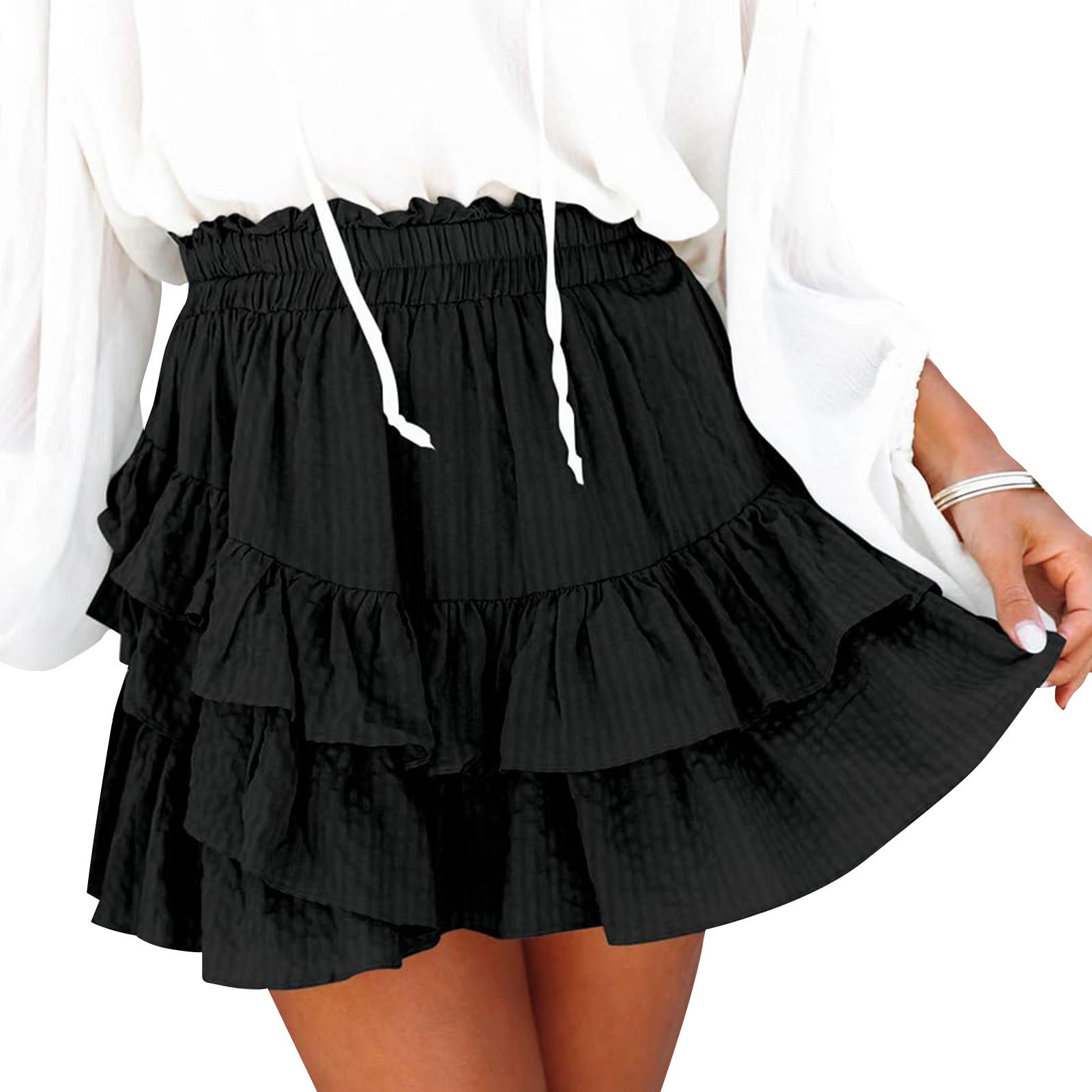 

Женская футболка с коротким рукавом, элегантная повседневная рубашка, весенне-летний наряд, струящиеся плиссированные топы с круглым вырезом спереди, летние топы L чёрный