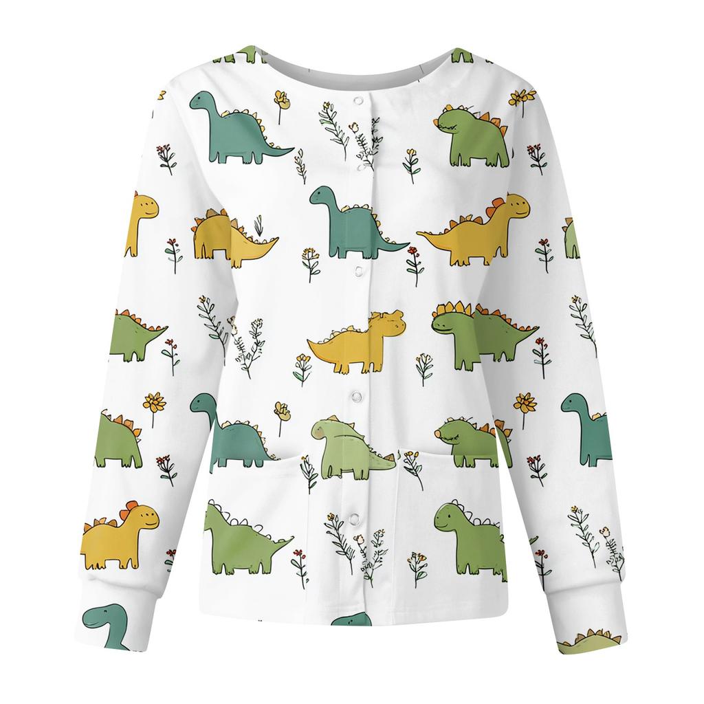 Damen Casual Mode Langarm Stehkragen Einreiher Niedlich Tierisch Bedruckt Arbeitsjacke Oberteile